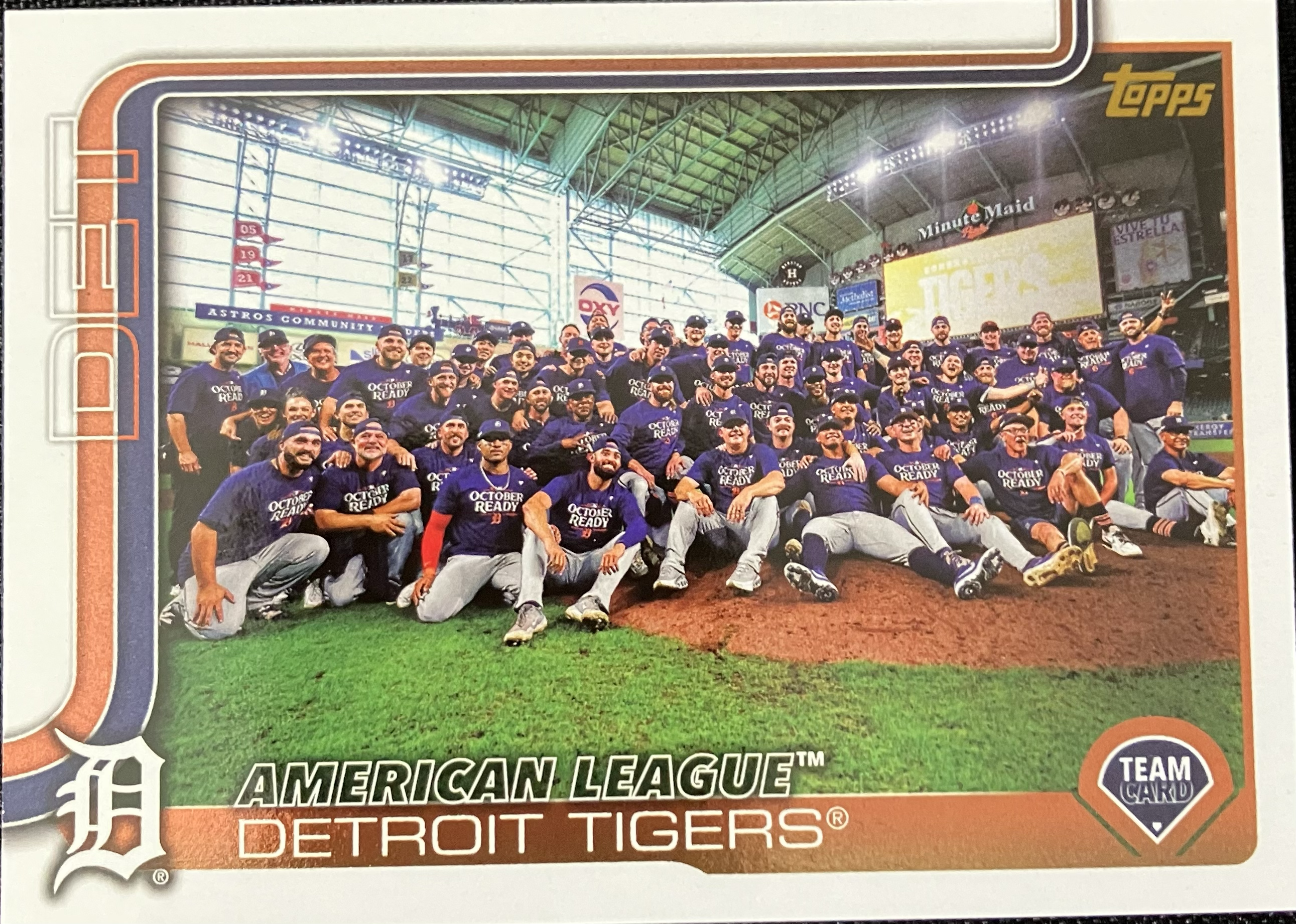 A large group of baseball players posing for a team photo inside a sports stadium.
